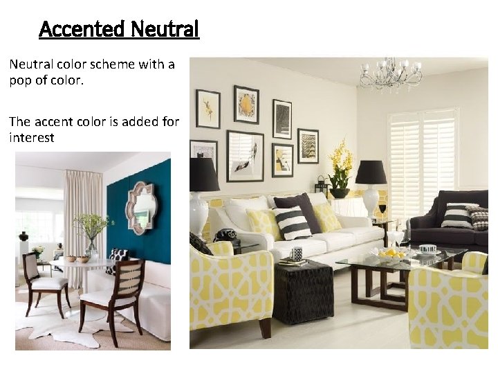 Accented Neutral color scheme with a pop of color. The accent color is added Accented Neutral color scheme with a pop of color. The accent color is added