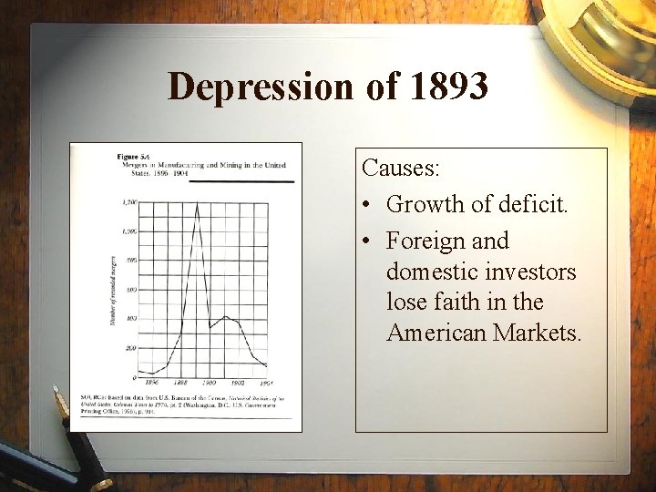 Depression of 1893 Causes: • Growth of deficit. • Foreign and domestic investors lose