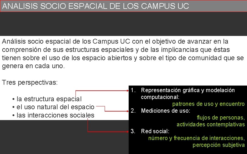 ANALISIS SOCIO ESPACIAL DE LOS CAMPUS UC Análisis socio espacial de los Campus UC ANALISIS SOCIO ESPACIAL DE LOS CAMPUS UC Análisis socio espacial de los Campus UC