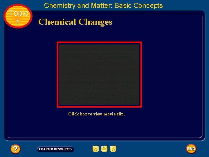 Topic 1 Chemistry and Matter: Basic Concepts Chemical Changes Click box to view movie