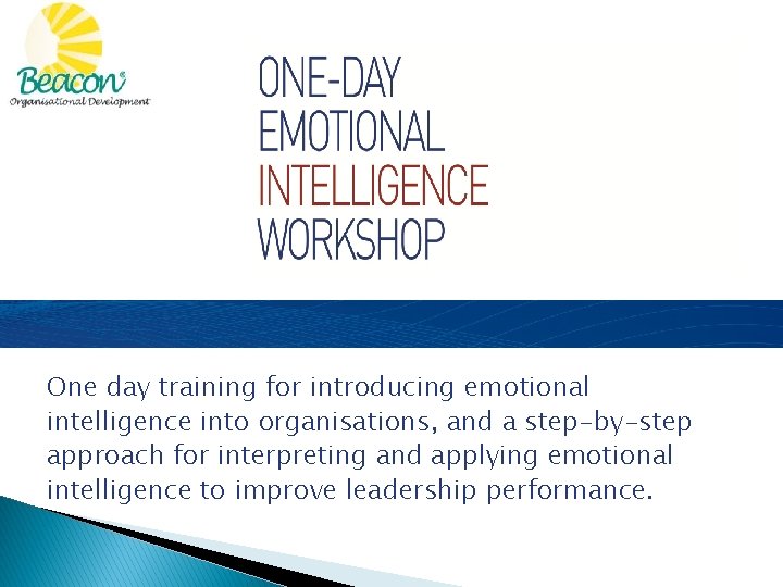 One day training for introducing emotional intelligence into organisations, and a step-by-step approach for