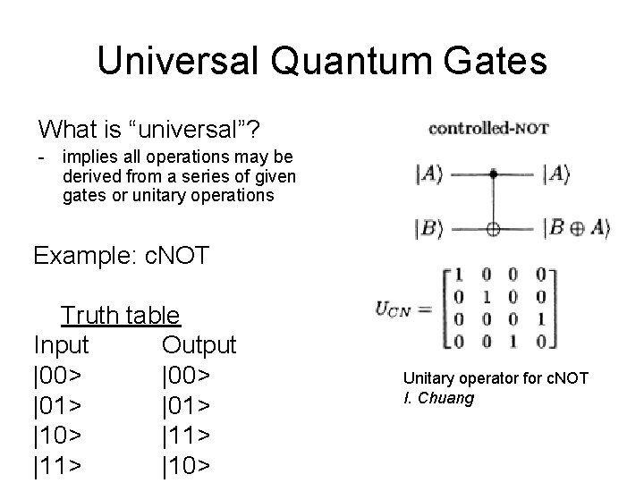 Universal Quantum Gates What is “universal”? - implies all operations may be derived from
