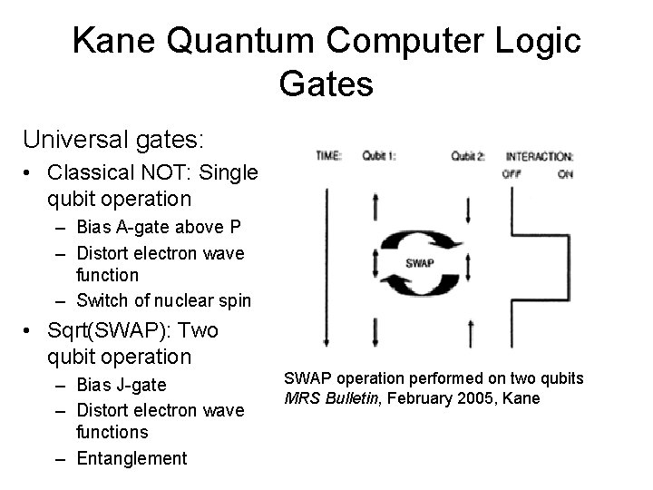 Kane Quantum Computer Logic Gates Universal gates: • Classical NOT: Single qubit operation –