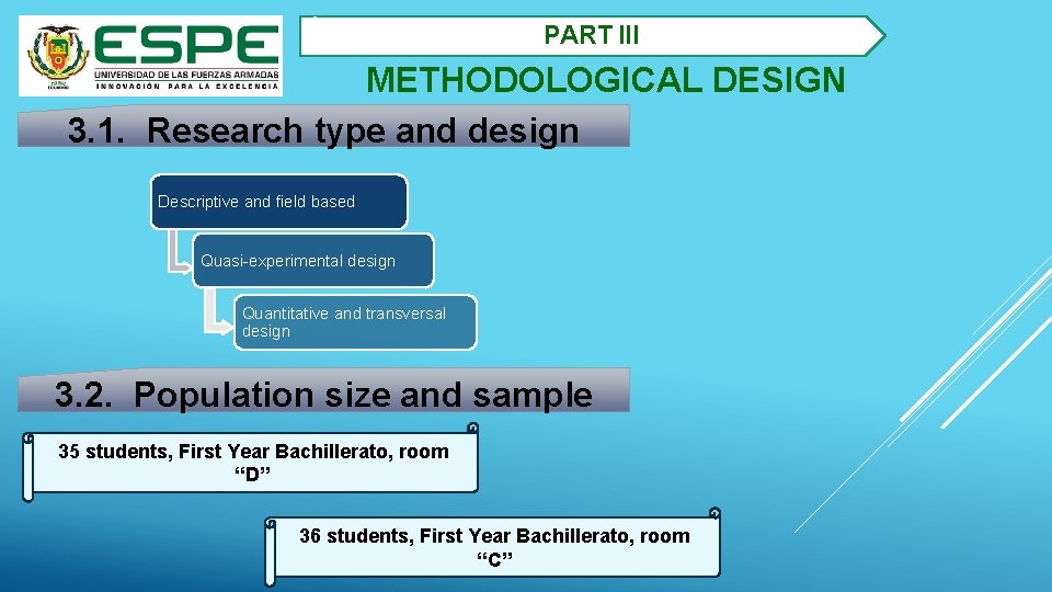2. PART III METHODOLOGICAL DESIGN 3. 1. Research type and design Descriptive and field