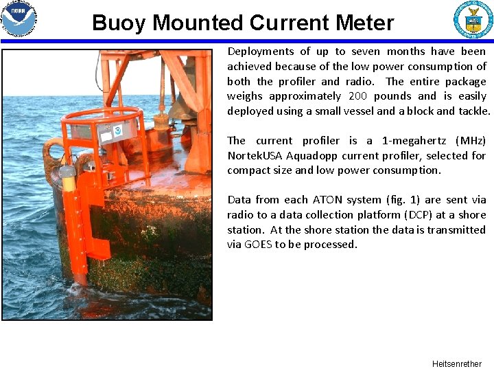 Buoy Mounted Current Meter Deployments of up to seven months have been achieved because Buoy Mounted Current Meter Deployments of up to seven months have been achieved because