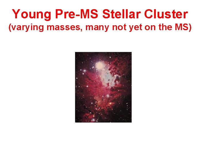 Young Pre-MS Stellar Cluster (varying masses, many not yet on the MS) 