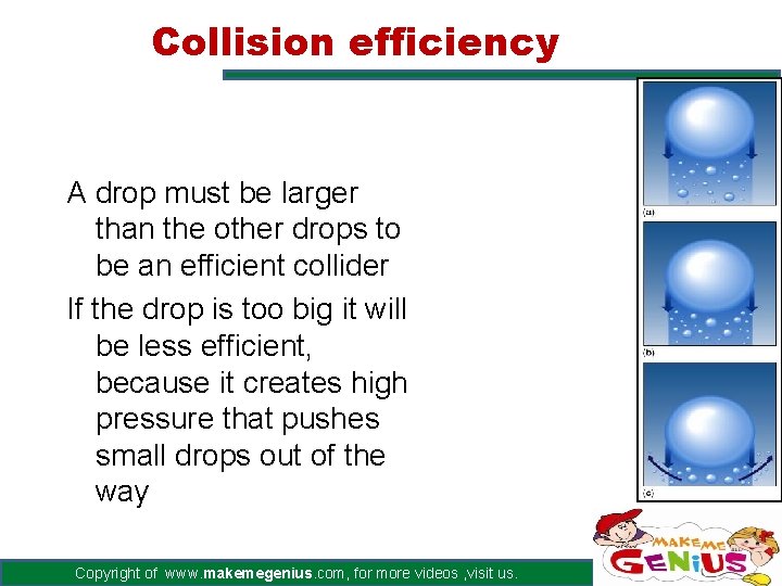 Collision efficiency A drop must be larger than the other drops to be an