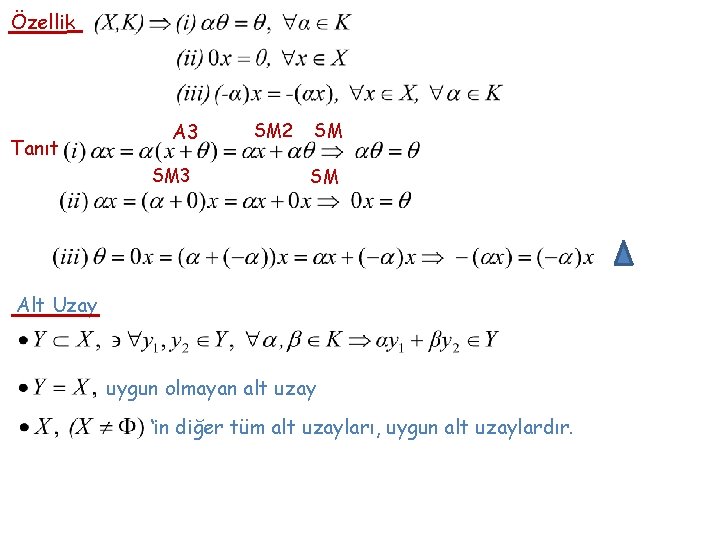 Özellik Tanıt A 3 SM 2 SM SM Alt Uzay uygun olmayan alt uzay