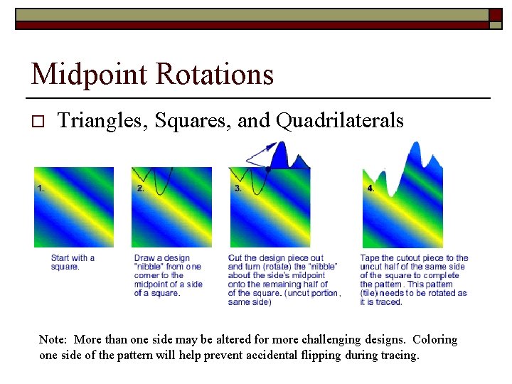 Midpoint Rotations o Triangles, Squares, and Quadrilaterals Note: More than one side may be Midpoint Rotations o Triangles, Squares, and Quadrilaterals Note: More than one side may be