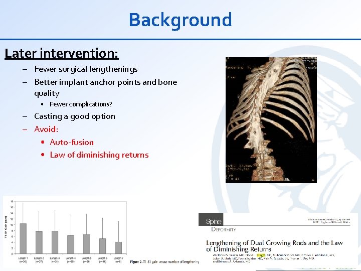 Background Later intervention: – Fewer surgical lengthenings – Better implant anchor points and bone