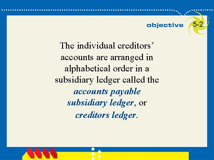 5 -2 The individual creditors’ accounts are arranged in alphabetical order in a subsidiary