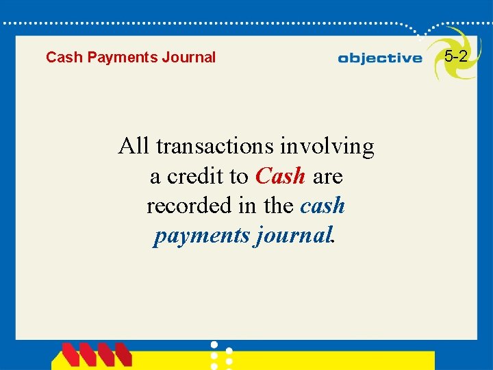 Cash Payments Journal All transactions involving a credit to Cash are recorded in the