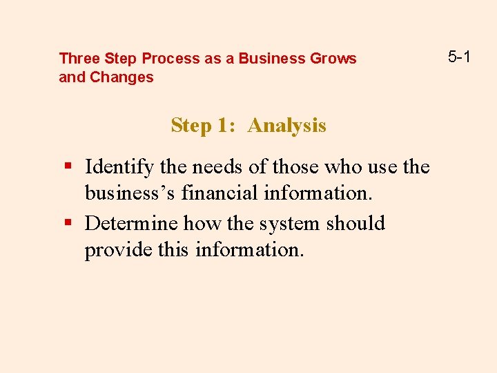 Three Step Process as a Business Grows and Changes Step 1: Analysis § Identify
