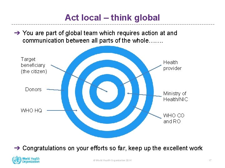 Act local – think global ➔ You are part of global team which requires