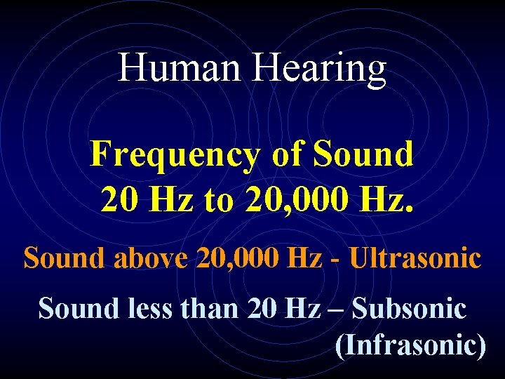 Human Hearing Frequency of Sound 20 Hz to 20, 000 Hz. Sound above 20,