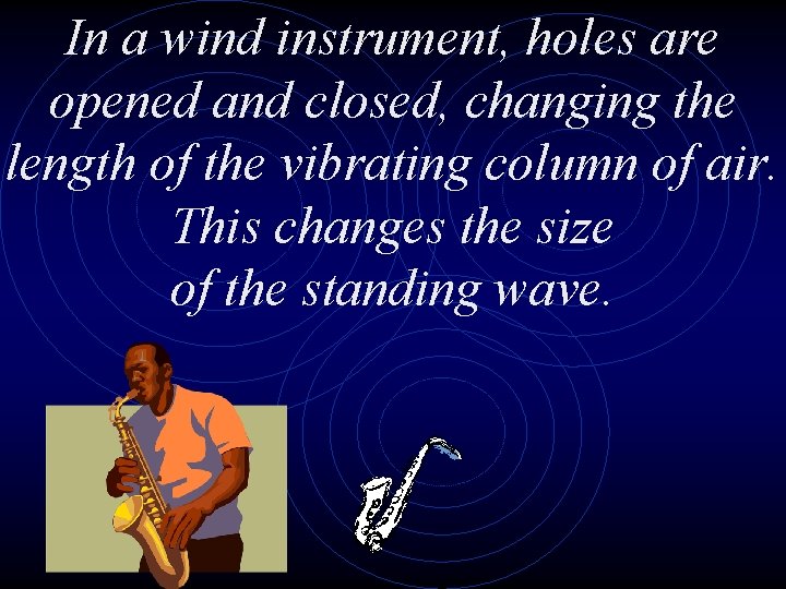 In a wind instrument, holes are opened and closed, changing the length of the