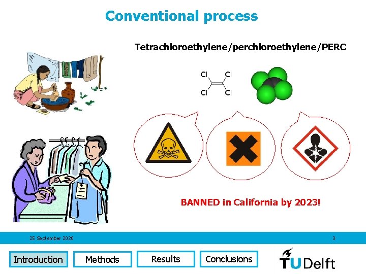 Conventional process Tetrachloroethylene/perchloroethylene/PERC BANNED in California by 2023! 25 September 2020 Introduction 3 Methods