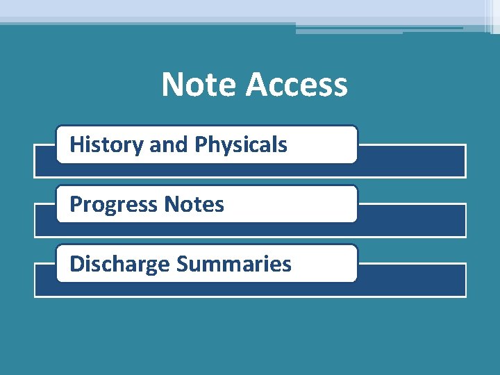Note Access History and Physicals Progress Notes Discharge Summaries 