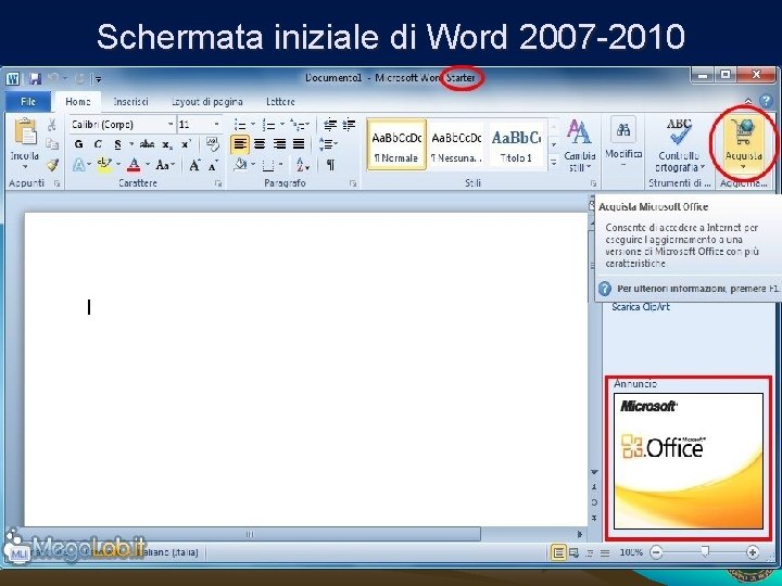 Schermata iniziale di Word 2007 -2010 