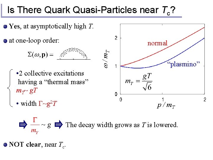 Is There Quark Quasi-Particles near Tc? Yes, at asymptotically high T. at one-loop order: