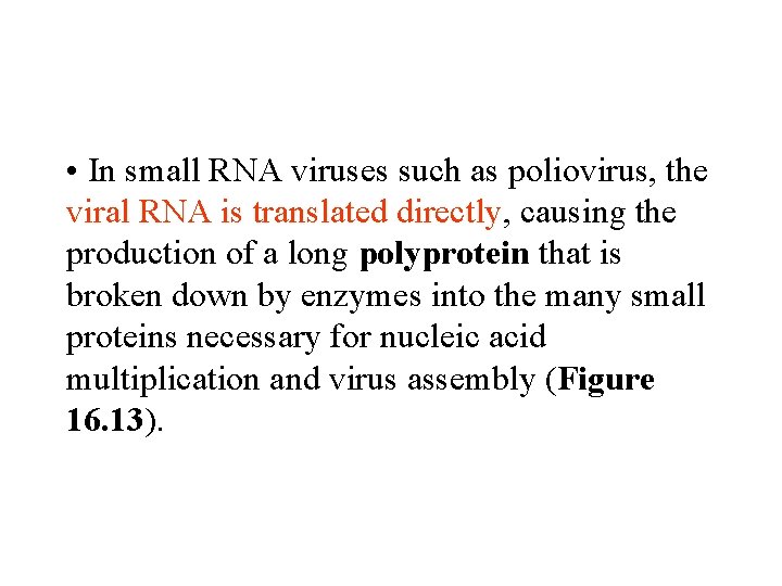  • In small RNA viruses such as poliovirus, the viral RNA is translated