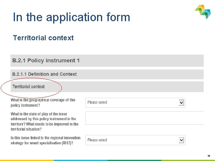 In the application form Territorial context 18 