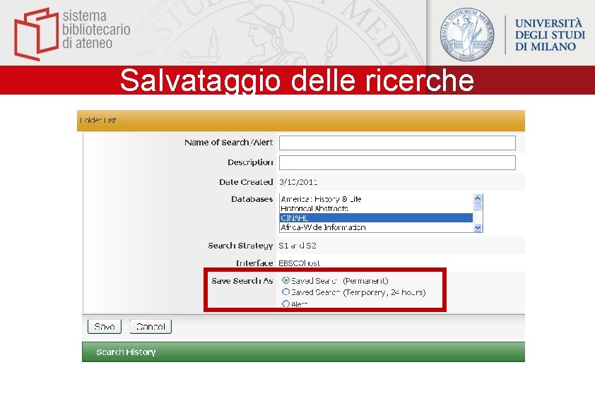Salvataggio delle ricerche 