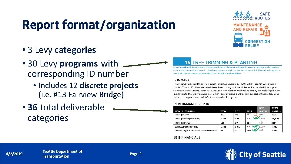 Report format/organization • 3 Levy categories • 30 Levy programs with corresponding ID number