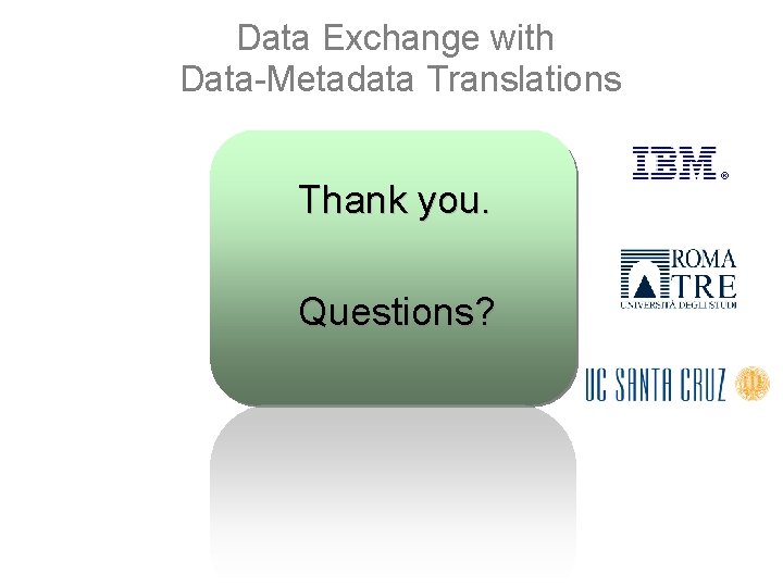 Data Exchange with Data-Metadata Translations Thank you. Questions? 24 