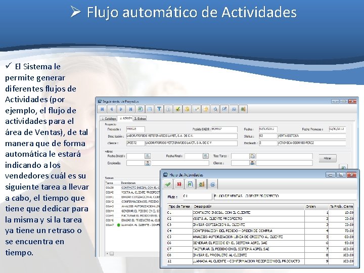 Ø Flujo automático de Actividades ü El Sistema le permite generar diferentes flujos de Ø Flujo automático de Actividades ü El Sistema le permite generar diferentes flujos de