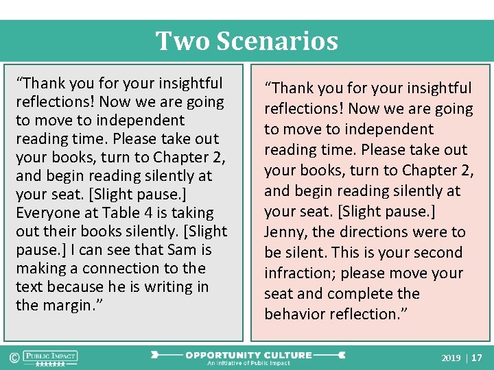 Two Scenarios “Thank you for your insightful reflections! Now we are going to move