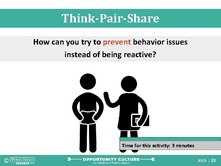 Think-Pair-Share How can you try to prevent behavior issues instead of being reactive? Time