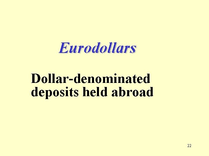 Eurodollars Dollar-denominated deposits held abroad 22 