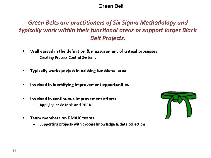 Green Belts are practitioners of Six Sigma Methodology and typically work within their functional