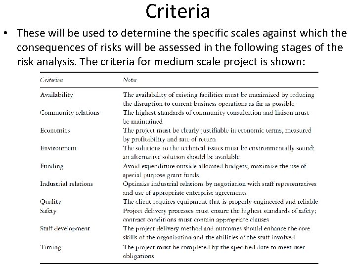 Criteria • These will be used to determine the specific scales against which the Criteria • These will be used to determine the specific scales against which the