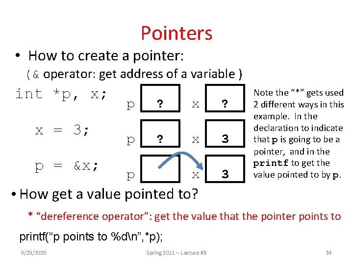 Pointers • How to create a pointer: (& operator: get address of a variable