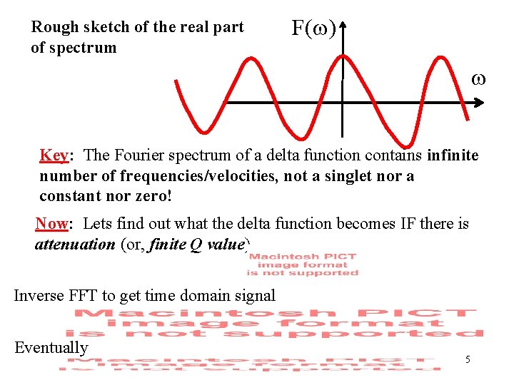 Rough sketch of the real part of spectrum F(w) w Key: The Fourier spectrum