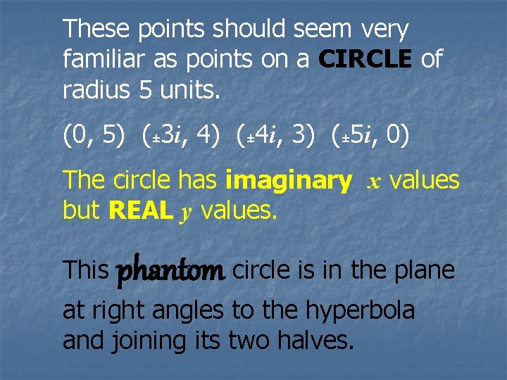 These points should seem very familiar as points on a CIRCLE of radius 5