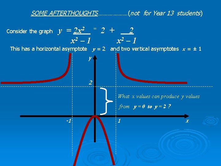 SOME AFTERTHOUGHTS………………(not for Year 13 students) y = 2 x 2 = 2 +