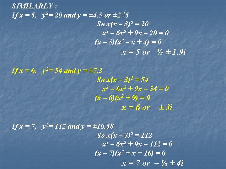 SIMILARLY : If x = 5, y 2= 20 and y = ± 4.