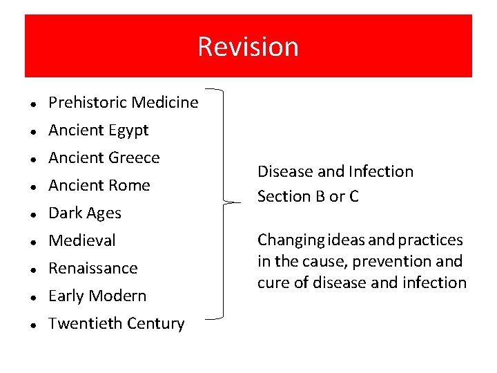 Revision ● Prehistoric Medicine ● Ancient Egypt ● Ancient Greece ● Ancient Rome ●