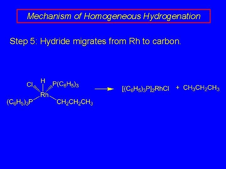 Mechanism of Homogeneous Hydrogenation Step 5: Hydride migrates from Rh to carbon. 