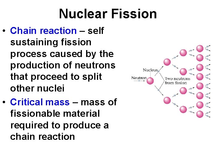 Nuclear Fission • Chain reaction – self sustaining fission process caused by the production