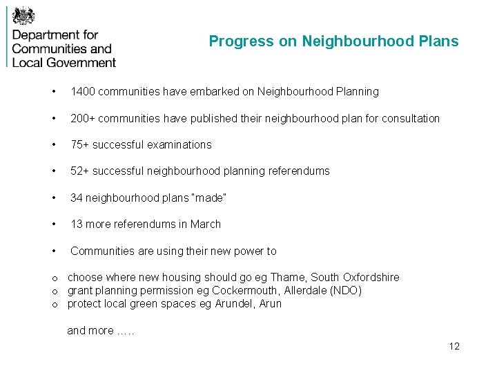 Progress on Neighbourhood Plans • 1400 communities have embarked on Neighbourhood Planning • 200+