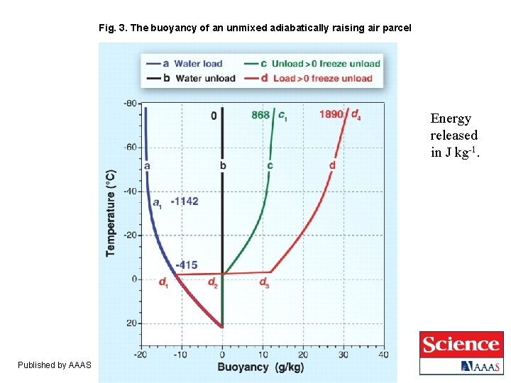 Fig. 3. The buoyancy of an unmixed adiabatically raising air parcel Energy released in