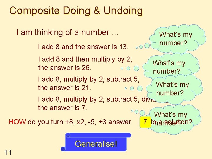 Composite Doing & Undoing I am thinking of a number … I add 8