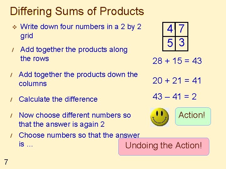 Differing Sums of Products v Write down four numbers in a 2 by 2