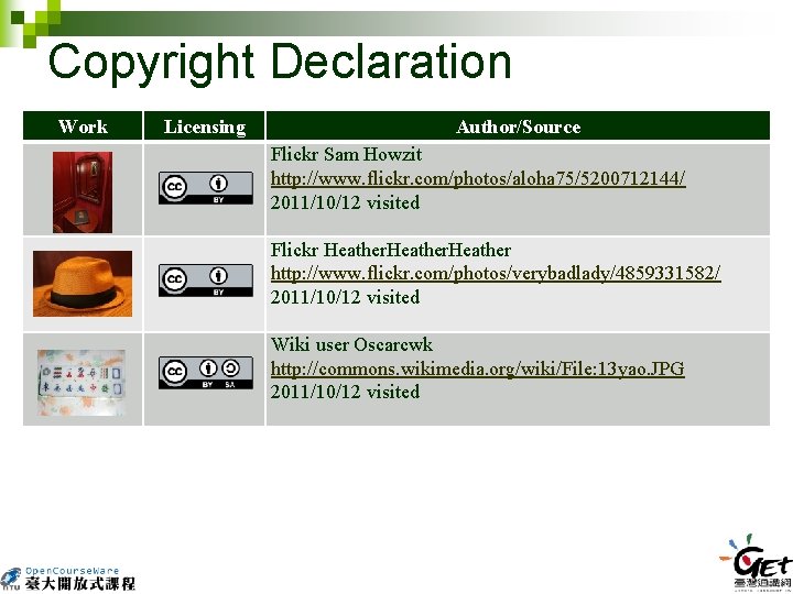 Copyright Declaration Work Licensing Author/Source Flickr Sam Howzit http: //www. flickr. com/photos/aloha 75/5200712144/ 2011/10/12