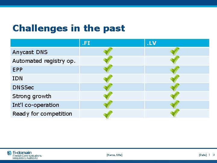 Challenges in the past. FI . LV Anycast DNS Automated registry op. EPP IDN