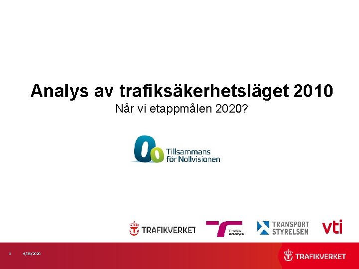 Analys av trafiksäkerhetsläget 2010 Når vi etappmålen 2020? 1 9/25/2020 